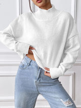 Women's autumn and winter high neck pullover sweater solid color loose casual base sweater - V.I.P Digital Presence
