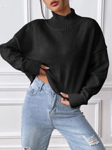 Women's autumn and winter high neck pullover sweater solid color loose casual base sweater - V.I.P Digital Presence