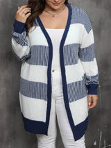 Women's contrasting striped spliced woven sweater long sleeved women's casual cardigan jacket - V.I.P Digital Presence
