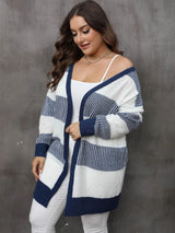 Women's contrasting striped spliced woven sweater long sleeved women's casual cardigan jacket - V.I.P Digital Presence