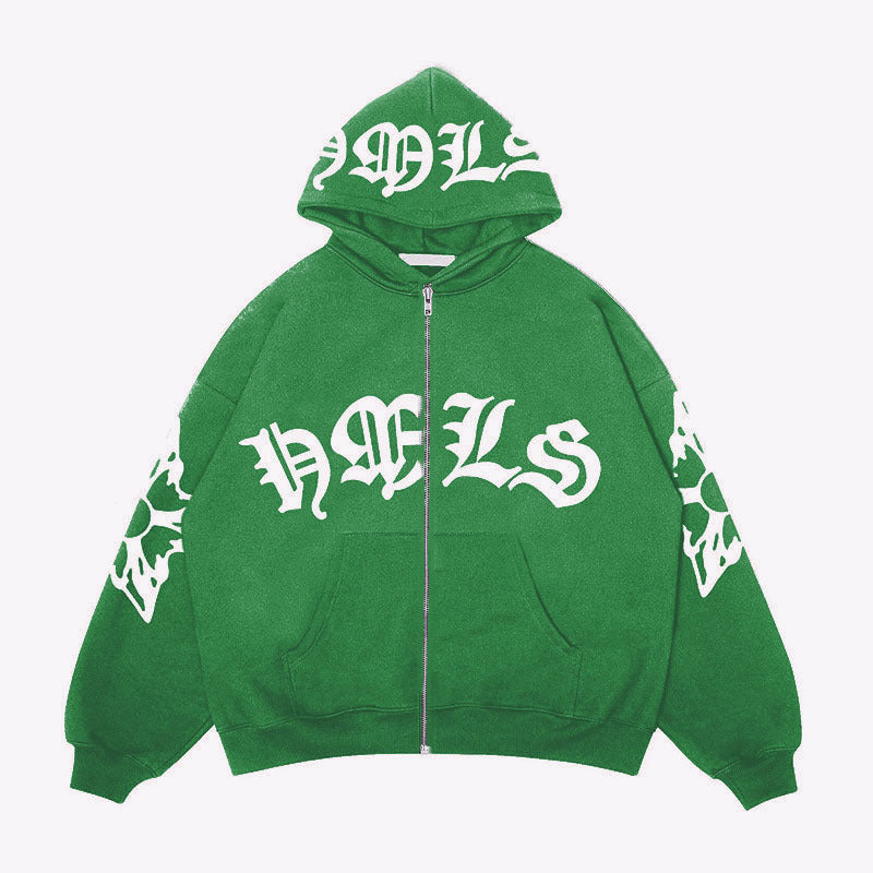 Zipper hoodie Gothic letter printed hoodie oversized hoodie - V.I.P Digital Presence