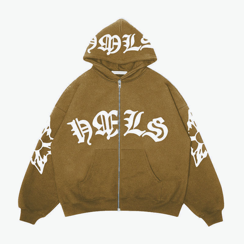 Zipper hoodie Gothic letter printed hoodie oversized hoodie - V.I.P Digital Presence
