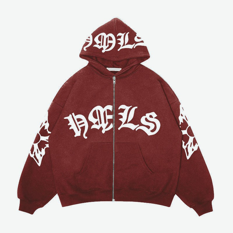 Zipper hoodie Gothic letter printed hoodie oversized hoodie - V.I.P Digital Presence