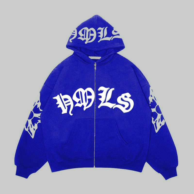 Zipper hoodie Gothic letter printed hoodie oversized hoodie - V.I.P Digital Presence